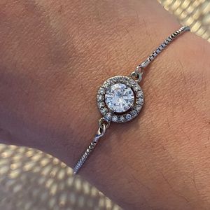 White metal bolo bracelet with CZ
